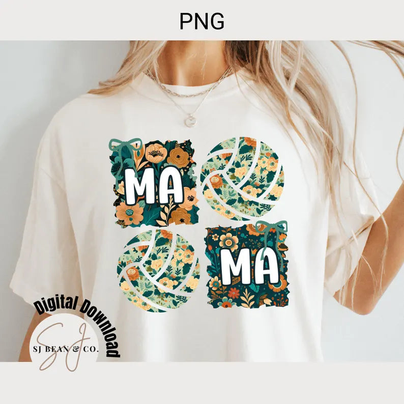 Volleyball Mama Floral DTF TShirt