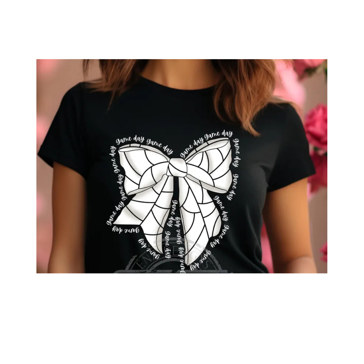 Volleyball big bow DTF graphic tee with White print
