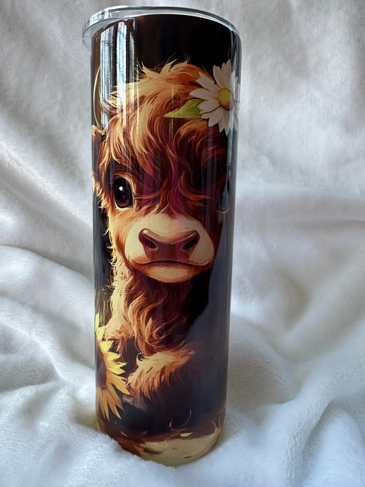 Highland Cow w/ Sunflowers 20 oz Stainless Steel Tumbler