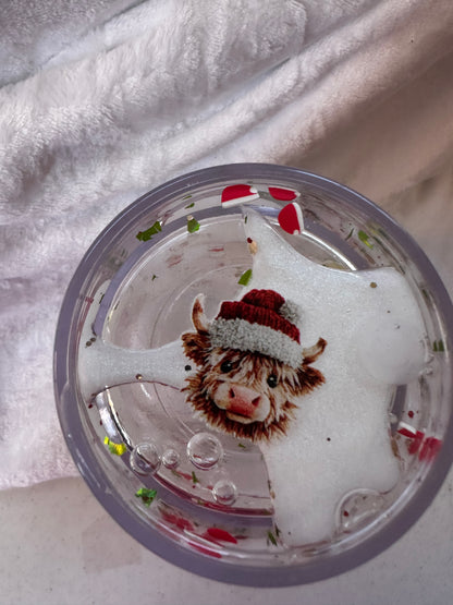 Pre-made Lava 24 oz Snow Globe Tumbler Santa Hat Highland Cow