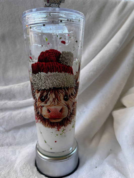 Pre-made Lava 24 oz Snow Globe Tumbler Santa Hat Highland Cow