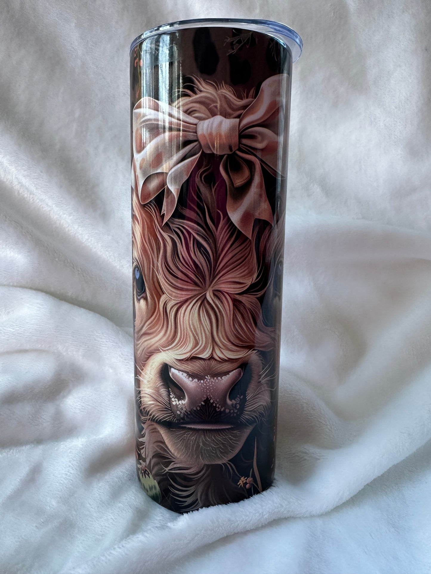 Highland Cow w/ Pink Bow 20 oz Stainless Steel Tumbler
