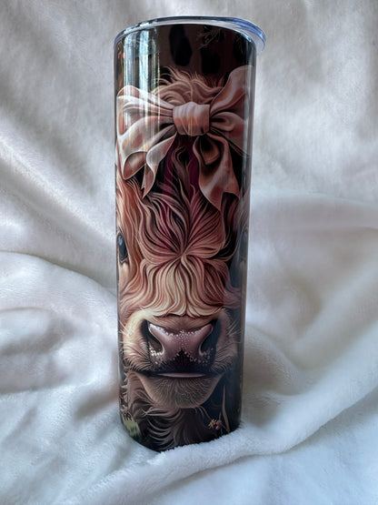 Highland Cow w/ Pink Bow 20 oz Stainless Steel Tumbler