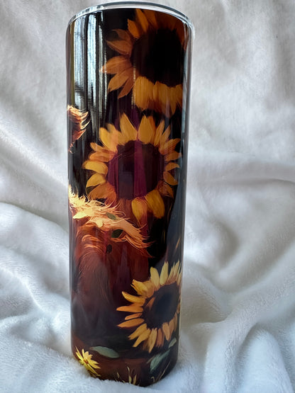 Highland Cow w/ Sunflowers 20 oz Stainless Steel Tumbler