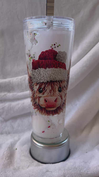 Pre-made Lava 24 oz Snow Globe Tumbler Santa Hat Highland Cow