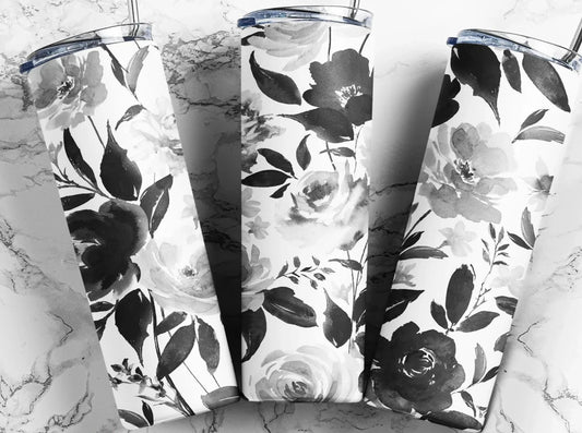 FLORAL BLACK AND WHITE 20oz TUMBLER